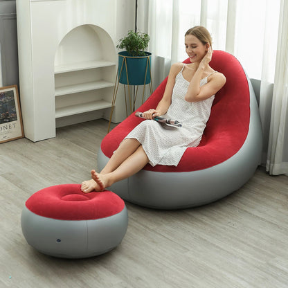 Inflatable Lounge Chair for Adults, Folding Portable Lazy Sofa with Foot Stool ,Air Couch Sofa for Livingroom and Bedroom - Smoothy Home