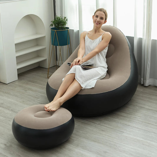 Inflatable Lounge Chair for Adults, Folding Portable Lazy Sofa with Foot Stool ,Air Couch Sofa for Livingroom and Bedroom - Smoothy Home