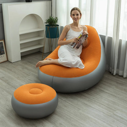 Inflatable Lounge Chair for Adults, Folding Portable Lazy Sofa with Foot Stool ,Air Couch Sofa for Livingroom and Bedroom - Smoothy Home