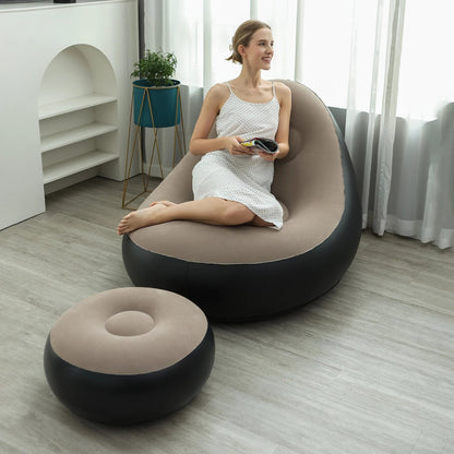 Inflatable Lounge Chair for Adults, Folding Portable Lazy Sofa with Foot Stool ,Air Couch Sofa for Livingroom and Bedroom - Smoothy Home