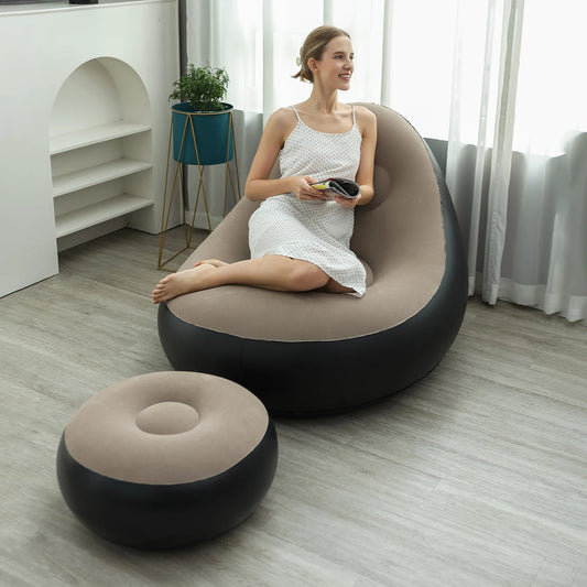 Inflatable Lounge Chair for Adults, Folding Portable Lazy Sofa with Foot Stool ,Air Couch Sofa for Livingroom and Bedroom - Smoothy Home