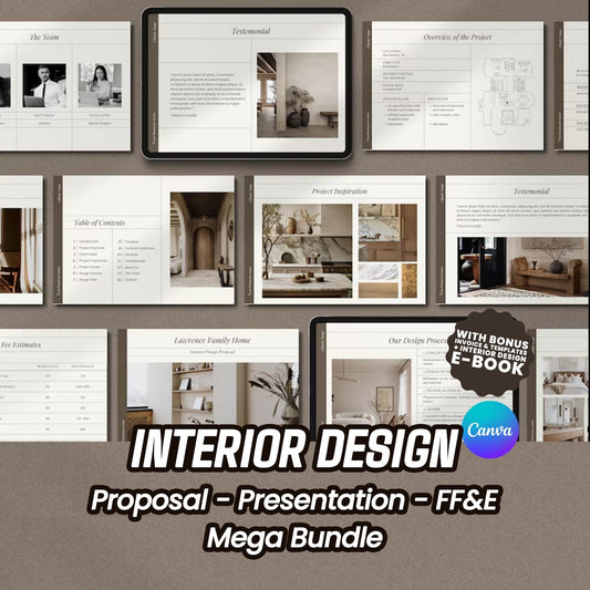 Interior Design Proposal + Presentation + FF&E Mega Bundle | Canva Editable Client Proposal Templates + E-Book - Smoothy Home