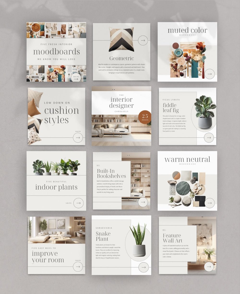Interior Design Social Media Templates | Canva Editable Posts & Moodboards | Instagram & Pinterest Content for Designers - Smoothy Home