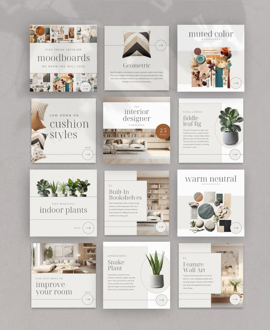 Interior Design Social Media Templates | Canva Editable Posts & Moodboards | Instagram & Pinterest Content for Designers - Smoothy Home