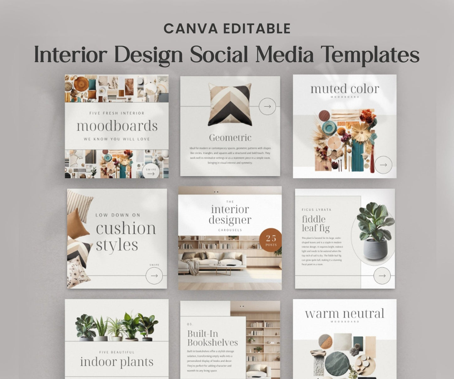 Interior Design Social Media Templates | Canva Editable Posts & Moodboards | Instagram & Pinterest Content for Designers - Smoothy Home