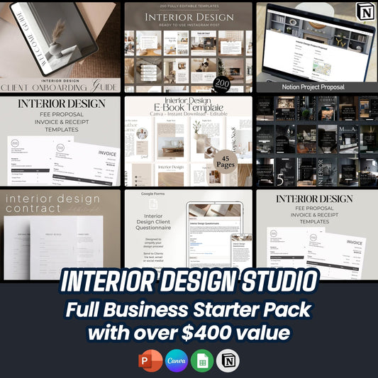 Interior Design Studio Full Business Starter Pack | Canva + Notion + Contracts + Proposals | Over $400 Value - Smoothy Home