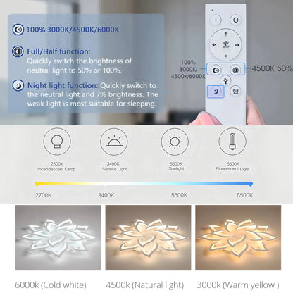 IRALAN Nordic Minimalist Ceiling Light With Remote Control Living Room Modern Creative Petal Design Ceiling Lamp Fixture Bedroom - Smoothy Home