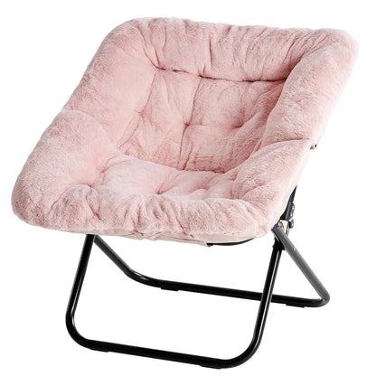 JHK 28IN Cozy Saucer Chairs Soft Faux Fur Large Size Folding Lounge Living Room Padded Seat Metal Frame Reading Chair Furniture - Smoothy Home