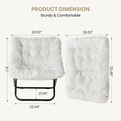 JHK 28IN Cozy Saucer Chairs Soft Faux Fur Large Size Folding Lounge Living Room Padded Seat Metal Frame Reading Chair Furniture - Smoothy Home