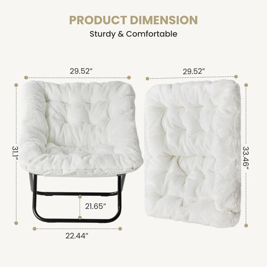 JHK 28IN Cozy Saucer Chairs Soft Faux Fur Large Size Folding Lounge Living Room Padded Seat Metal Frame Reading Chair Furniture - Smoothy Home