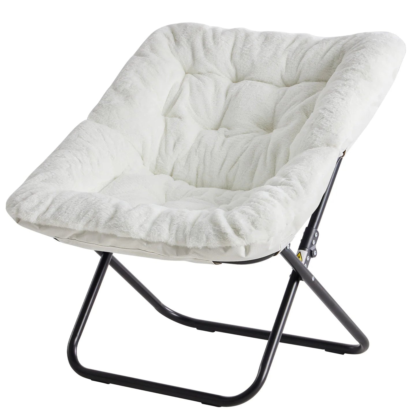 JHK 28IN Cozy Saucer Chairs Soft Faux Fur Large Size Folding Lounge Living Room Padded Seat Metal Frame Reading Chair Furniture - Smoothy Home