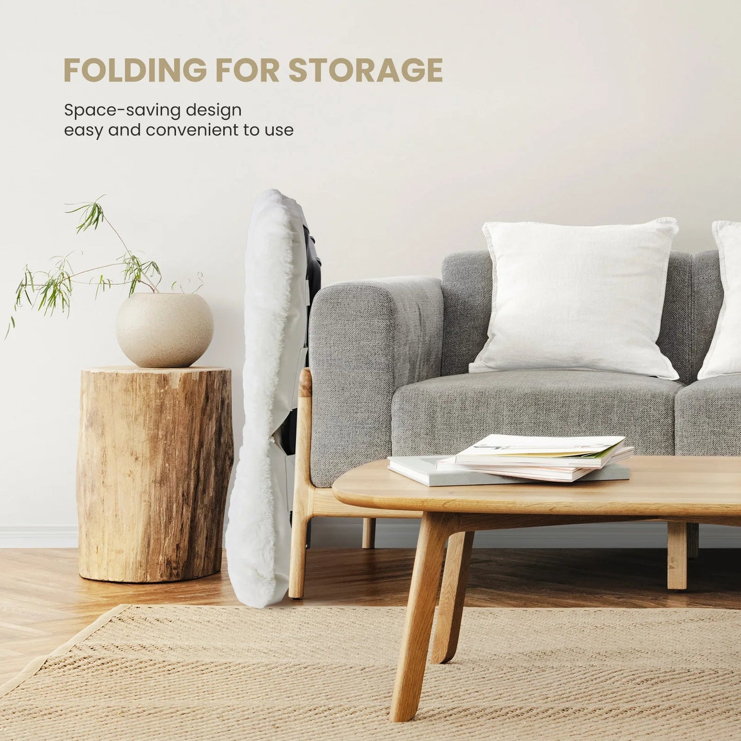 JHK 28IN Cozy Saucer Chairs Soft Faux Fur Large Size Folding Lounge Living Room Padded Seat Metal Frame Reading Chair Furniture - Smoothy Home