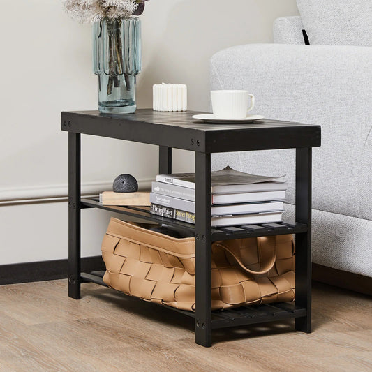 JHK 3-Tier Bamboo Entryway Benches Living Room Shoe Rack Bench Holds Up to 286 lb Storage Organizer for Bedroom Balcony - Smoothy Home