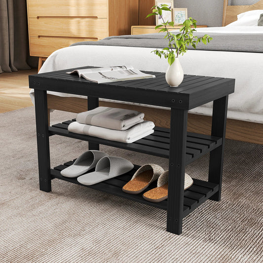 JHK 3-Tier Bamboo Entryway Benches Living Room Shoe Rack Bench Holds Up to 286 lb Storage Organizer for Bedroom Balcony - Smoothy Home