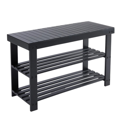 JHK 3-Tier Bamboo Entryway Benches Living Room Shoe Rack Bench Holds Up to 286 lb Storage Organizer for Bedroom Balcony - Smoothy Home