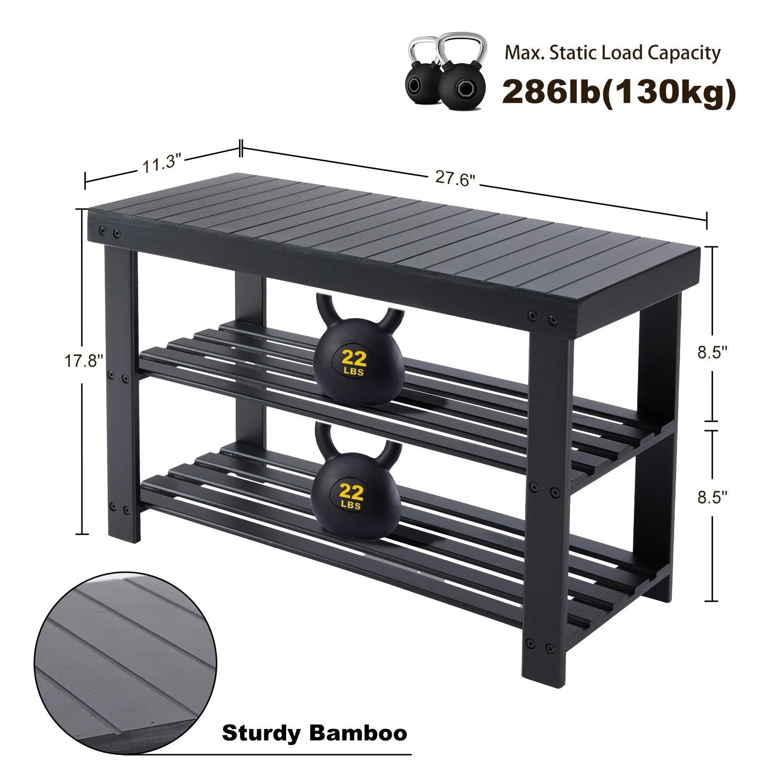 JHK 3-Tier Bamboo Entryway Benches Living Room Shoe Rack Bench Holds Up to 286 lb Storage Organizer for Bedroom Balcony - Smoothy Home