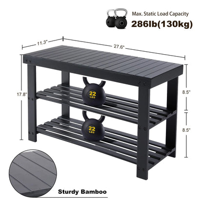 JHK 3-Tier Bamboo Entryway Benches Living Room Shoe Rack Bench Holds Up to 286 lb Storage Organizer for Bedroom Balcony - Smoothy Home