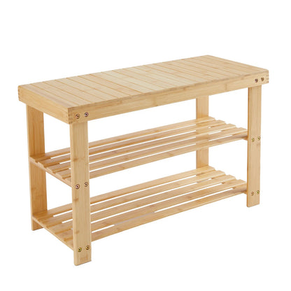 JHK 3-Tier Bamboo Entryway Benches Living Room Shoe Rack Bench Holds Up to 286 lb Storage Organizer for Bedroom Balcony - Smoothy Home