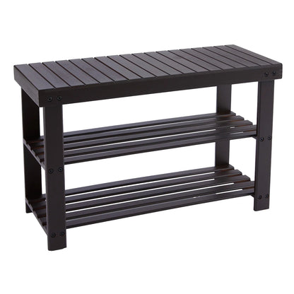 JHK 3-Tier Bamboo Entryway Benches Living Room Shoe Rack Bench Holds Up to 286 lb Storage Organizer for Bedroom Balcony - Smoothy Home