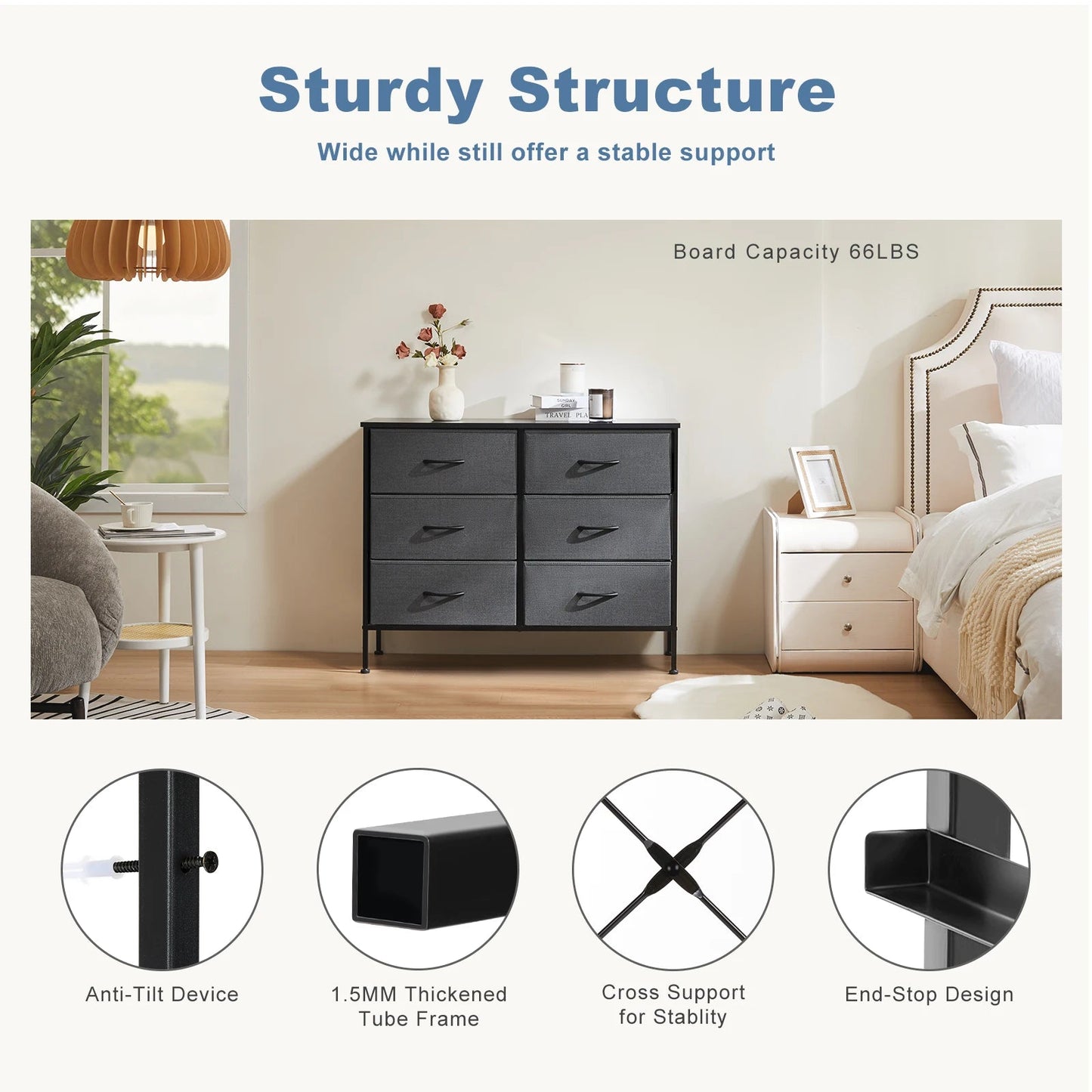 JHK 6 Fabric Drawers Nightstand For Bedroom Bedside Sofa Table With Storage Closet Chest Clothes Display Cabinet Furniture - Smoothy Home