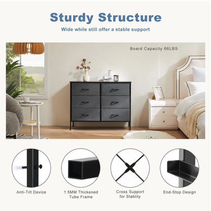 JHK 6 Fabric Drawers Nightstand For Bedroom Bedside Sofa Table With Storage Closet Chest Clothes Display Cabinet Furniture - Smoothy Home