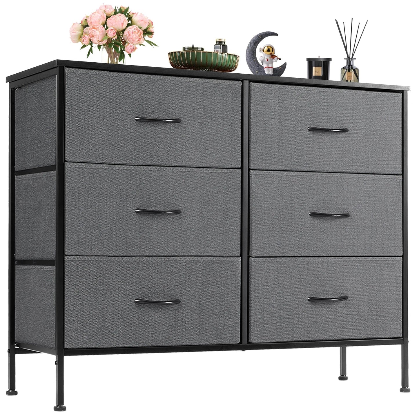 JHK 6 Fabric Drawers Nightstand For Bedroom Bedside Sofa Table With Storage Closet Chest Clothes Display Cabinet Furniture - Smoothy Home