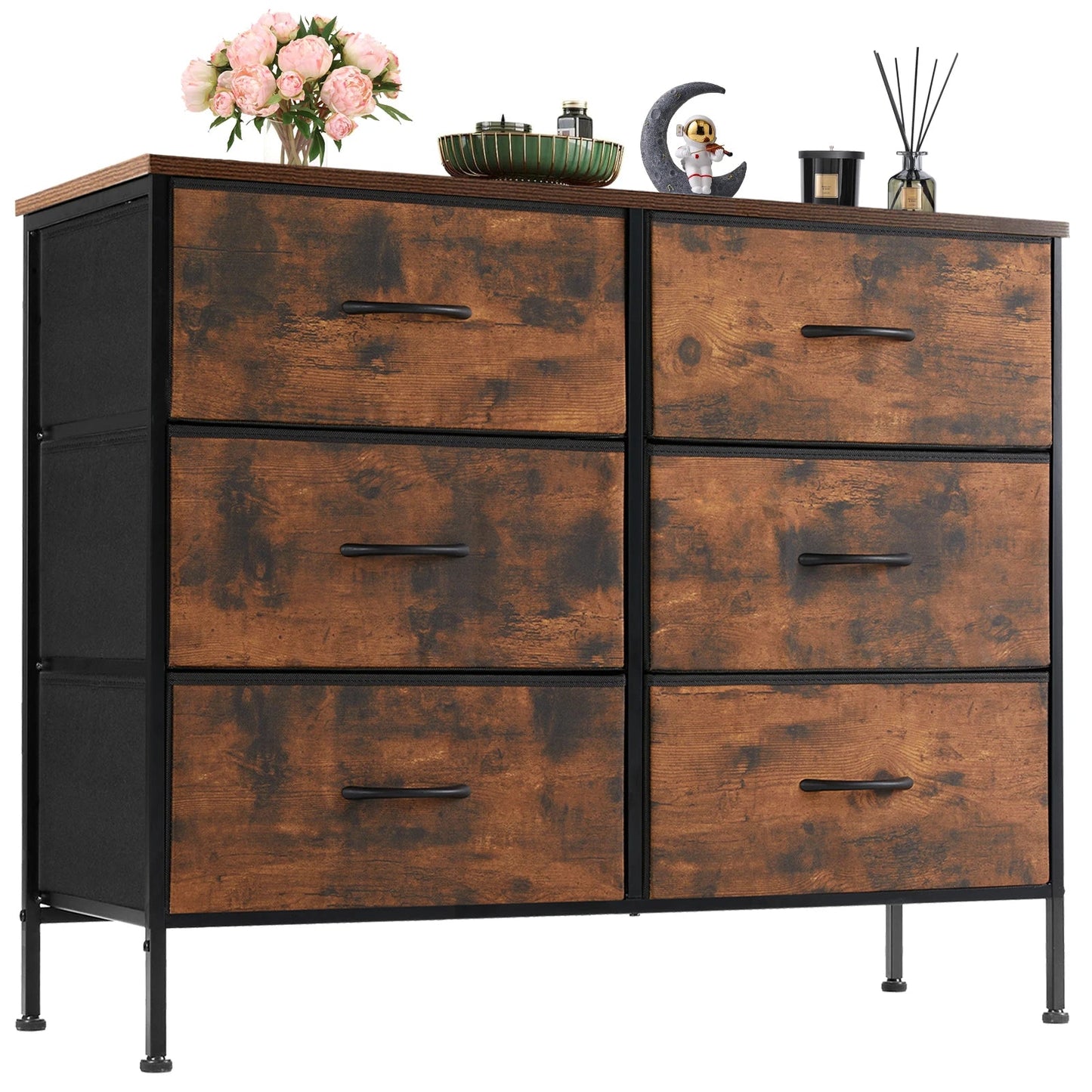 JHK 6 Fabric Drawers Nightstand For Bedroom Bedside Sofa Table With Storage Closet Chest Clothes Display Cabinet Furniture - Smoothy Home