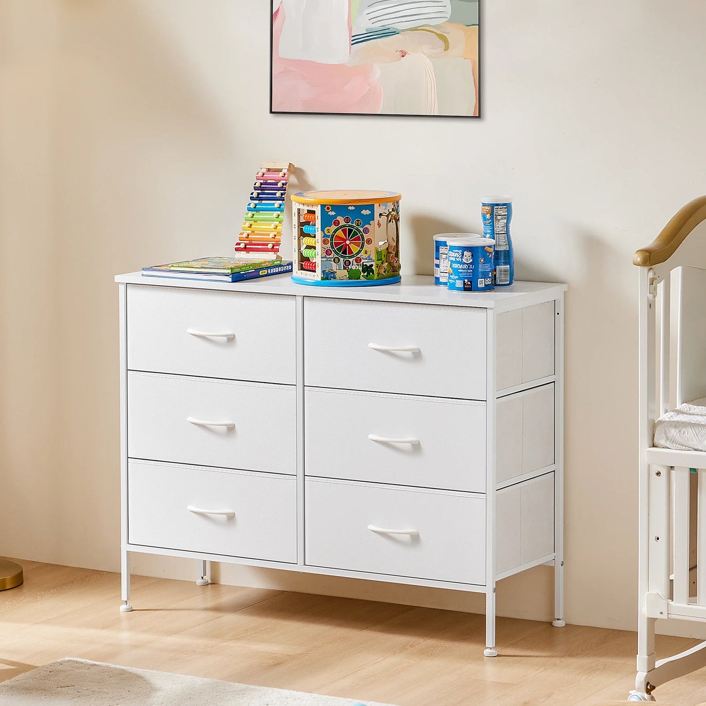 JHK 6 Fabric Drawers Nightstand For Bedroom Bedside Sofa Table With Storage Closet Chest Clothes Display Cabinet Furniture - Smoothy Home