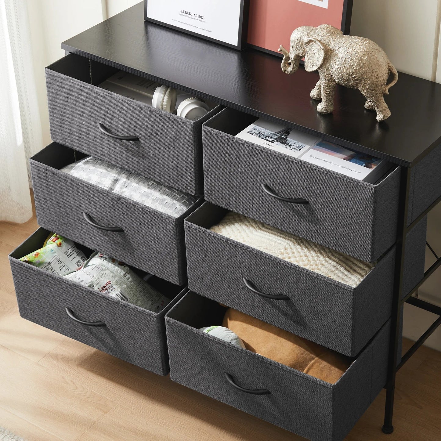 JHK 6 Fabric Drawers Nightstand For Bedroom Bedside Sofa Table With Storage Closet Chest Clothes Display Cabinet Furniture - Smoothy Home