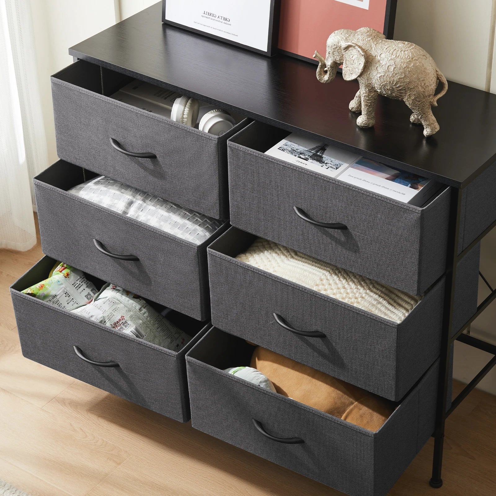 JHK 6 Fabric Drawers Nightstand For Bedroom Bedside Sofa Table With Storage Closet Chest Clothes Display Cabinet Furniture - Smoothy Home