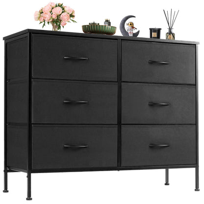 JHK 6 Fabric Drawers Nightstand For Bedroom Bedside Sofa Table With Storage Closet Chest Clothes Display Cabinet Furniture - Smoothy Home