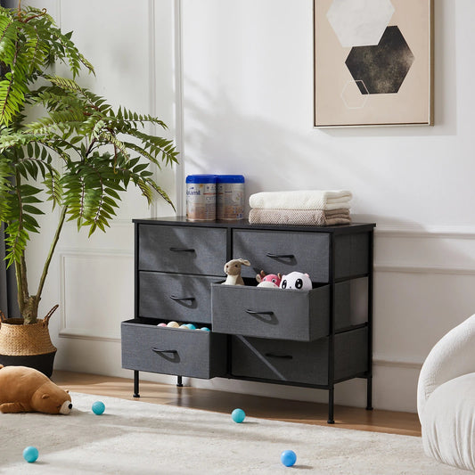 JHK 6 Fabric Drawers Nightstand For Bedroom Bedside Sofa Table With Storage Closet Chest Clothes Display Cabinet Furniture - Smoothy Home