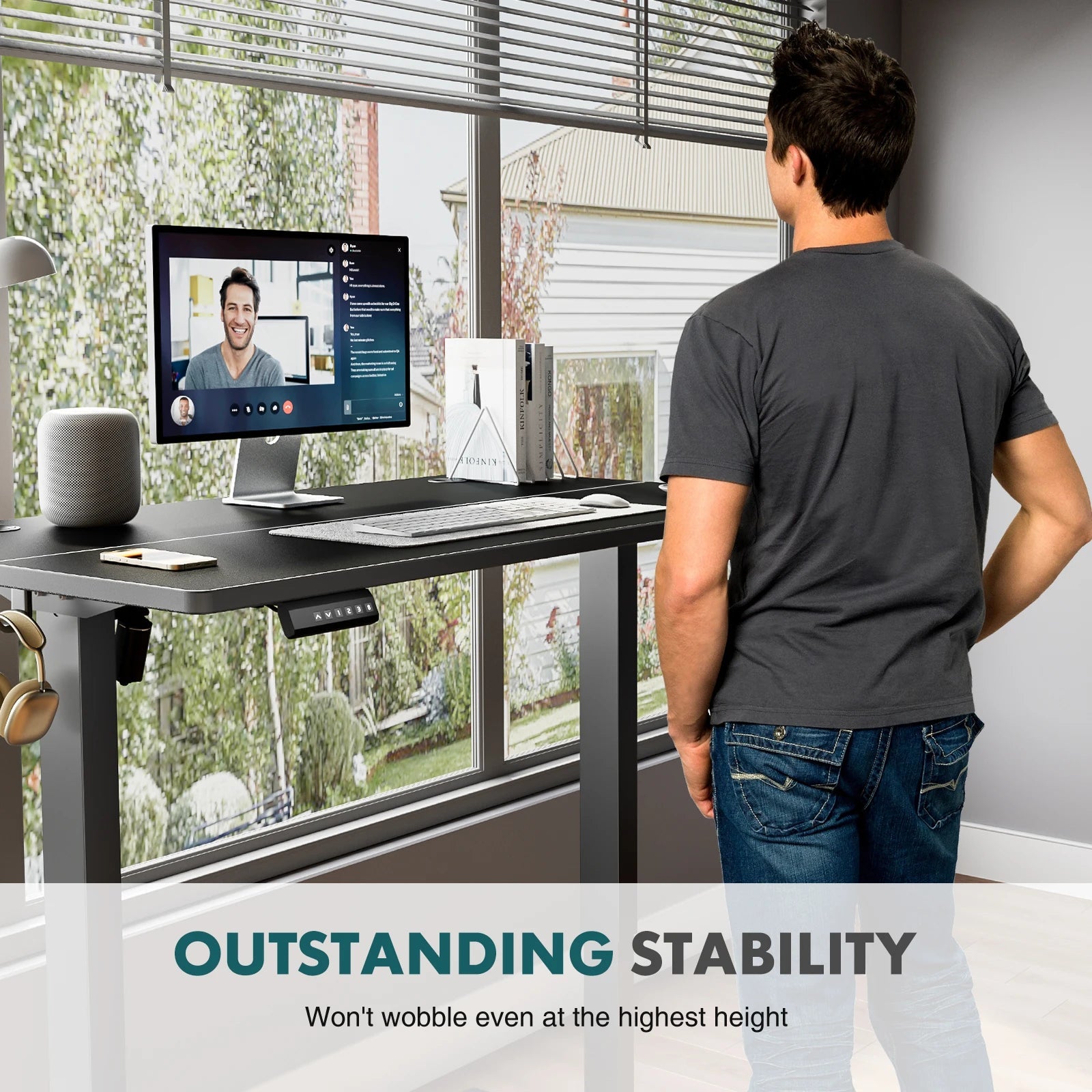 JHK Ergonomic Electric Standing Desk Height Adjustable Computer Desk Large Work PC Table Home Office Writing Gaming Desks - Smoothy Home