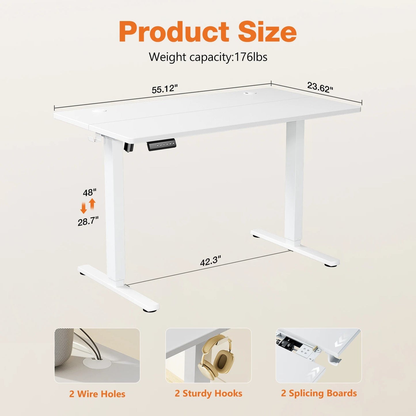 JHK Ergonomic Electric Standing Desk Height Adjustable Computer Desk Large Work PC Table Home Office Writing Gaming Desks - Smoothy Home