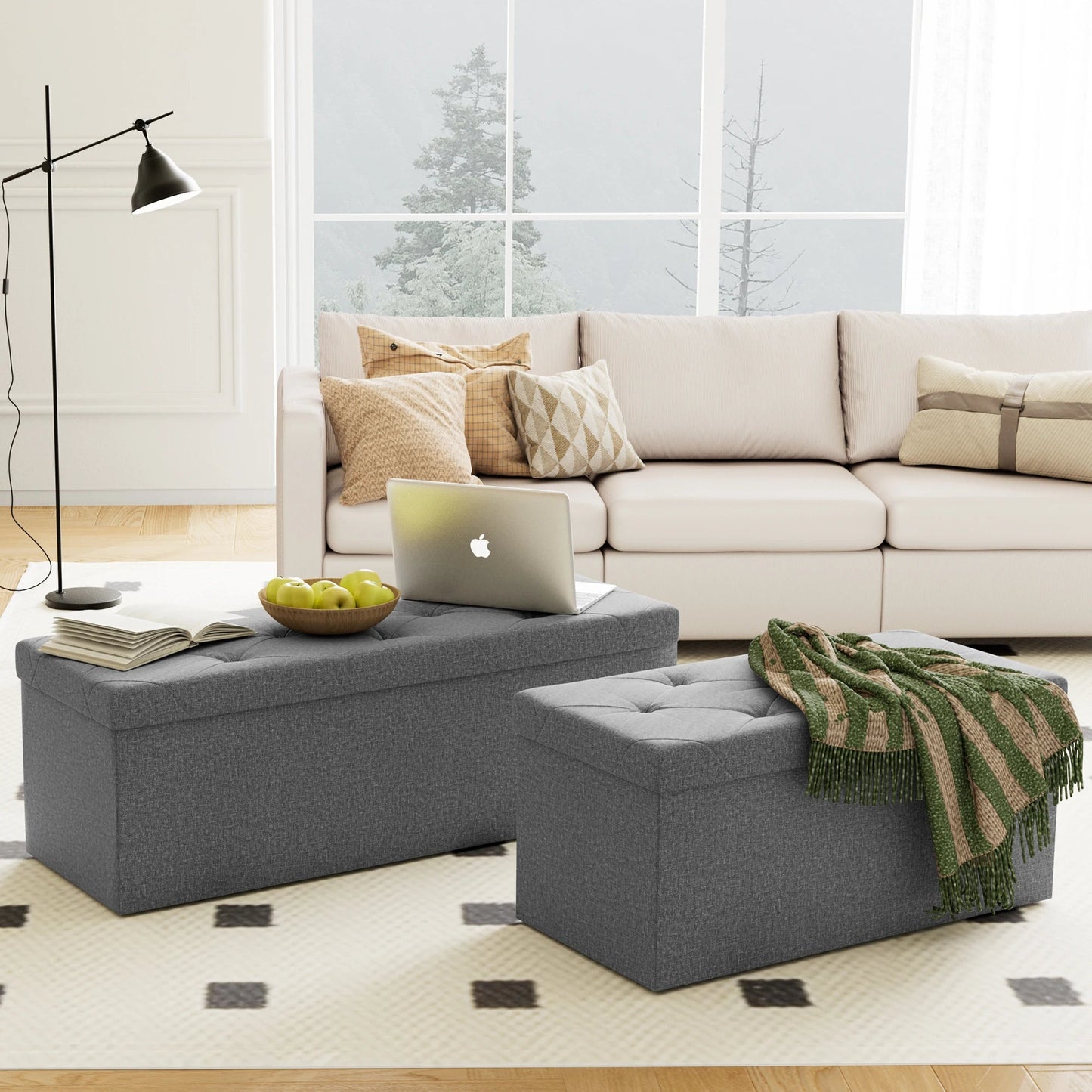 JHK Folding Storage Ottoman Bench Living Room Hidden Storage Footstool Toy Box Bedroom Strong Load-bearing Capacity Stool - Smoothy Home
