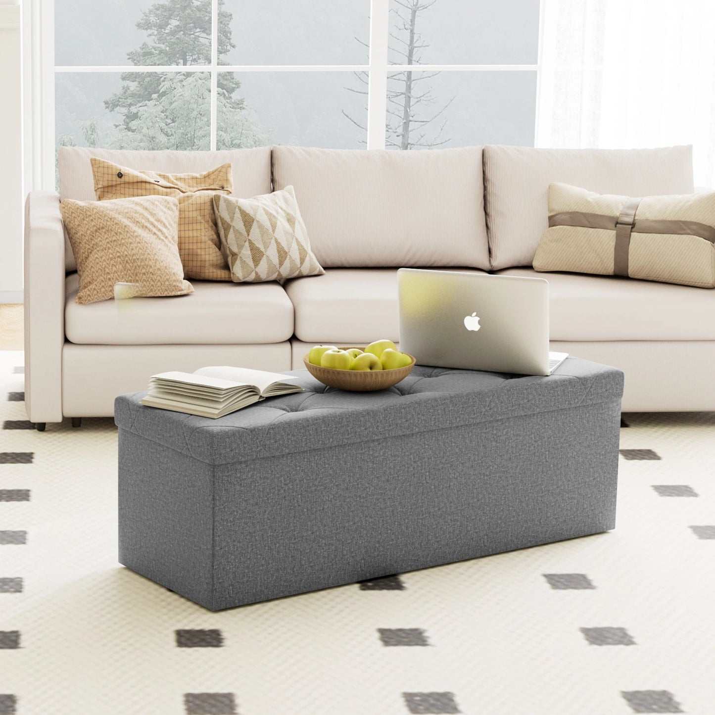 JHK Folding Storage Ottoman Bench Living Room Hidden Storage Footstool Toy Box Bedroom Strong Load-bearing Capacity Stool - Smoothy Home