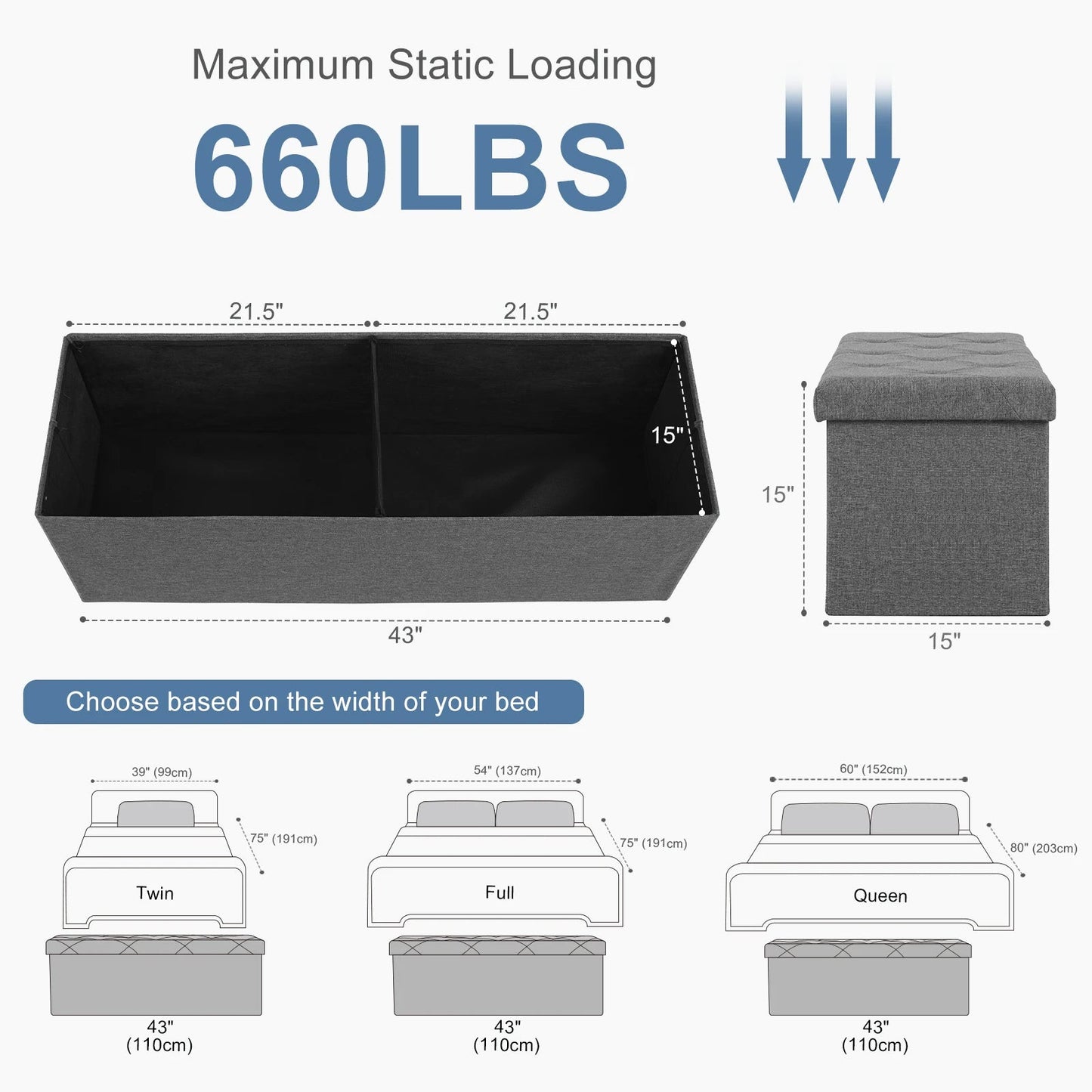 JHK Folding Storage Ottoman Bench Living Room Hidden Storage Footstool Toy Box Bedroom Strong Load-bearing Capacity Stool - Smoothy Home