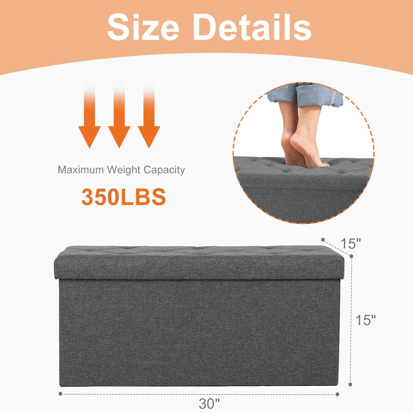 JHK Folding Storage Ottoman Bench Living Room Hidden Storage Footstool Toy Box Bedroom Strong Load-bearing Capacity Stool - Smoothy Home