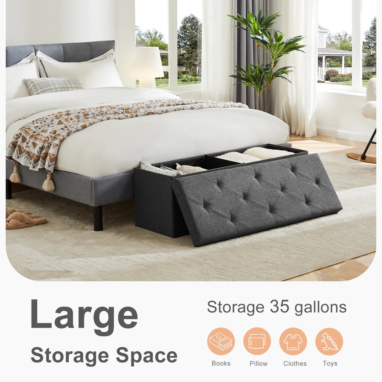 JHK Folding Storage Ottoman Bench Living Room Hidden Storage Footstool Toy Box Bedroom Strong Load-bearing Capacity Stool - Smoothy Home