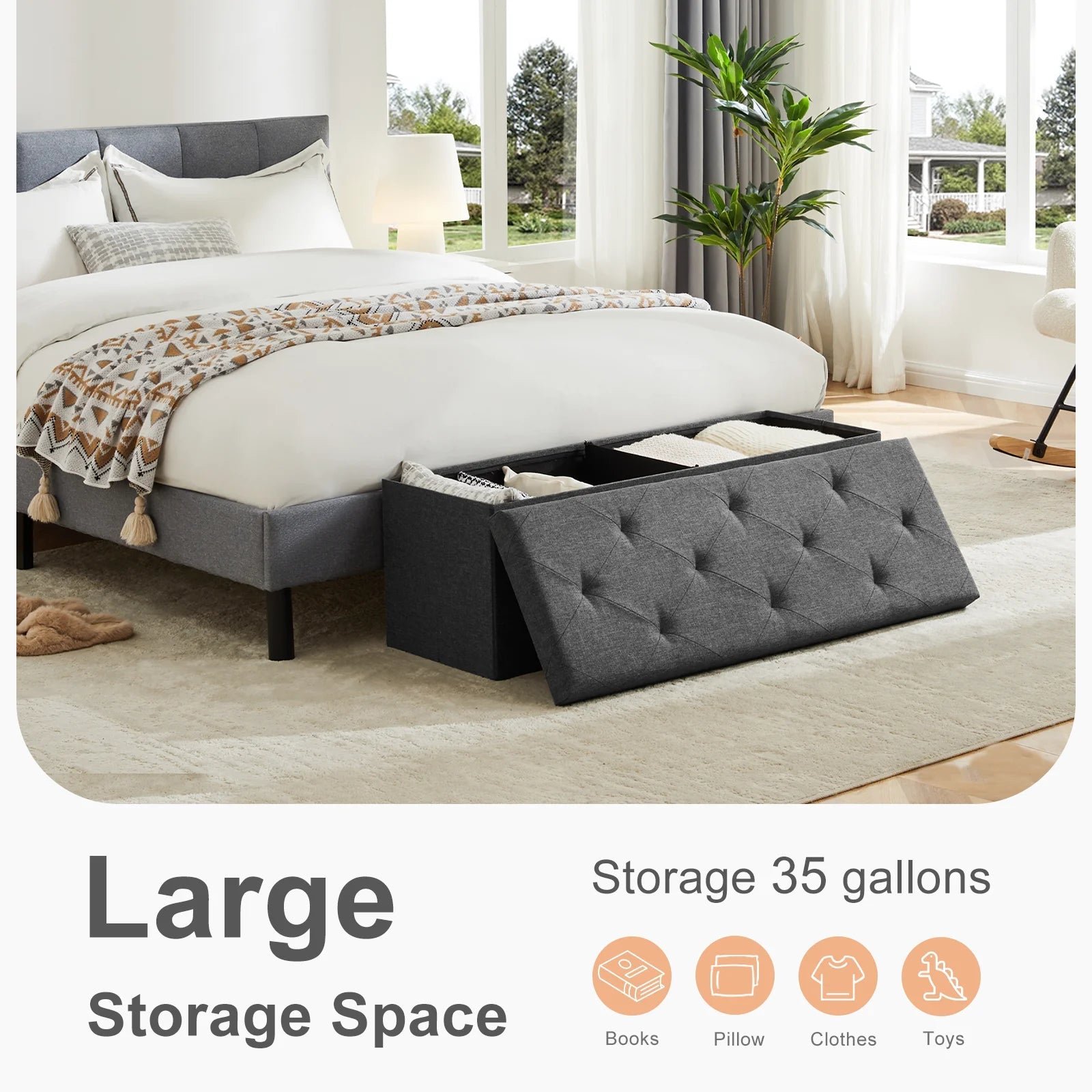 JHK Folding Storage Ottoman Bench Living Room Hidden Storage Footstool Toy Box Bedroom Strong Load-bearing Capacity Stool - Smoothy Home