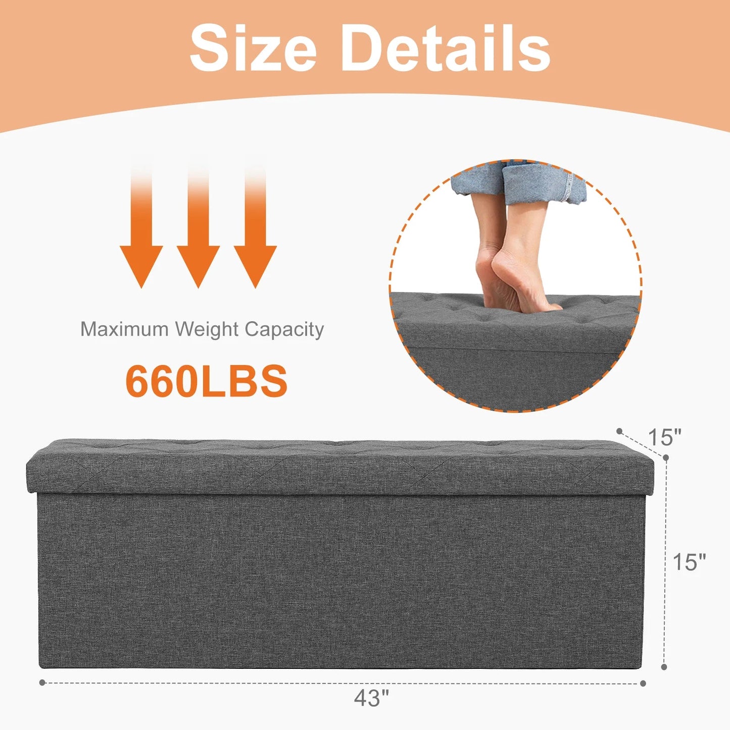JHK Folding Storage Ottoman Bench Living Room Hidden Storage Footstool Toy Box Bedroom Strong Load-bearing Capacity Stool - Smoothy Home
