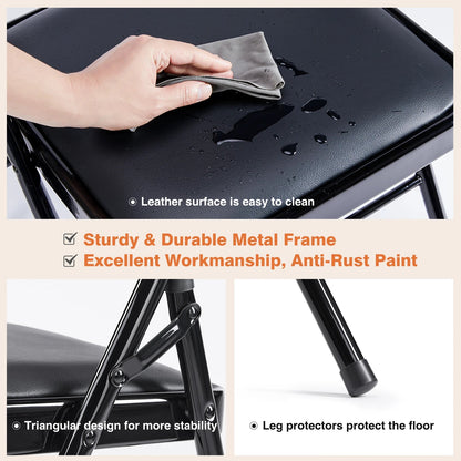 JHK Leather Padded Folding Chair 4 Pack Sturdy Metal Living Room Rocking Dinner Chairs Easy to Use Storage Outdoor Home Office - Smoothy Home