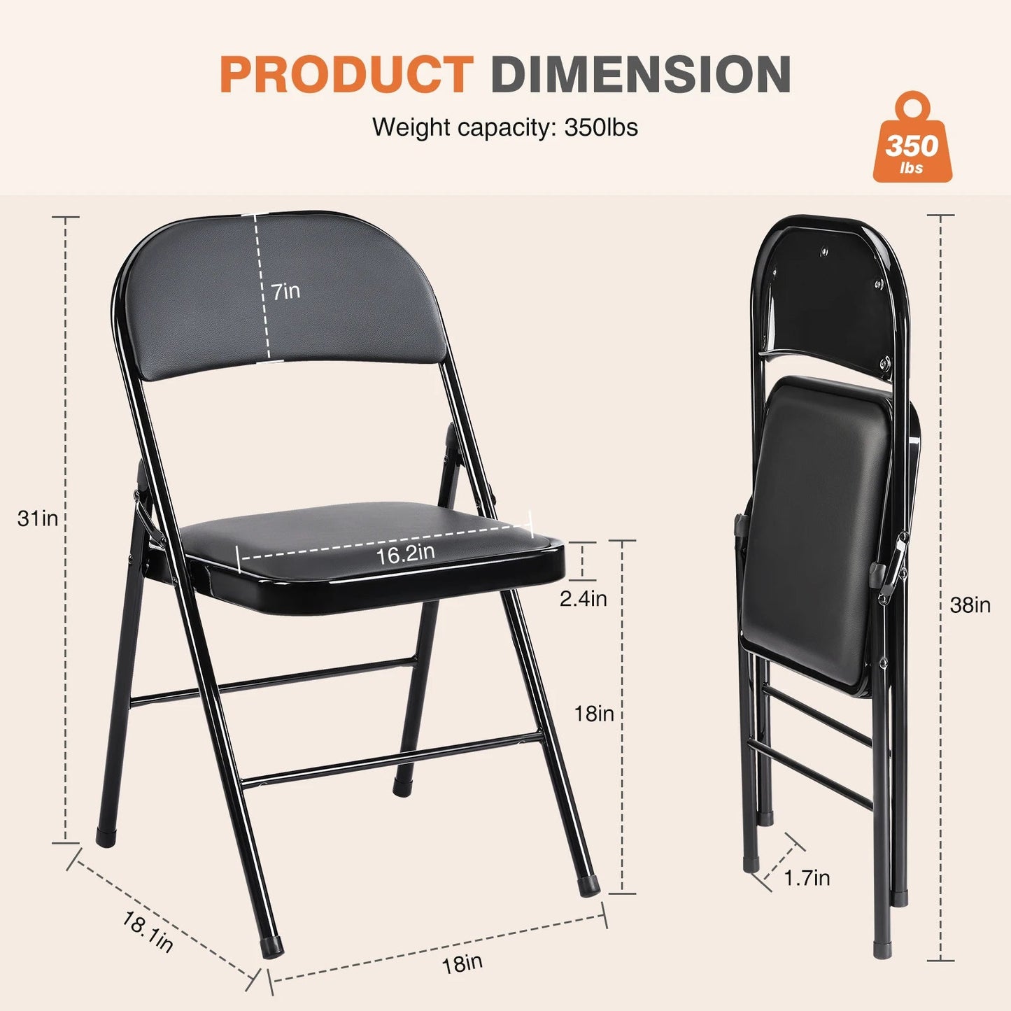 JHK Leather Padded Folding Chair 4 Pack Sturdy Metal Living Room Rocking Dinner Chairs Easy to Use Storage Outdoor Home Office - Smoothy Home