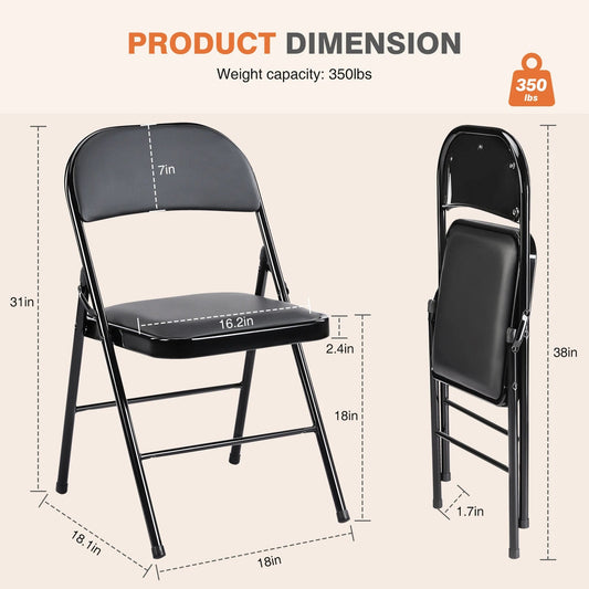 JHK Leather Padded Folding Chair 4 Pack Sturdy Metal Living Room Rocking Dinner Chairs Easy to Use Storage Outdoor Home Office - Smoothy Home