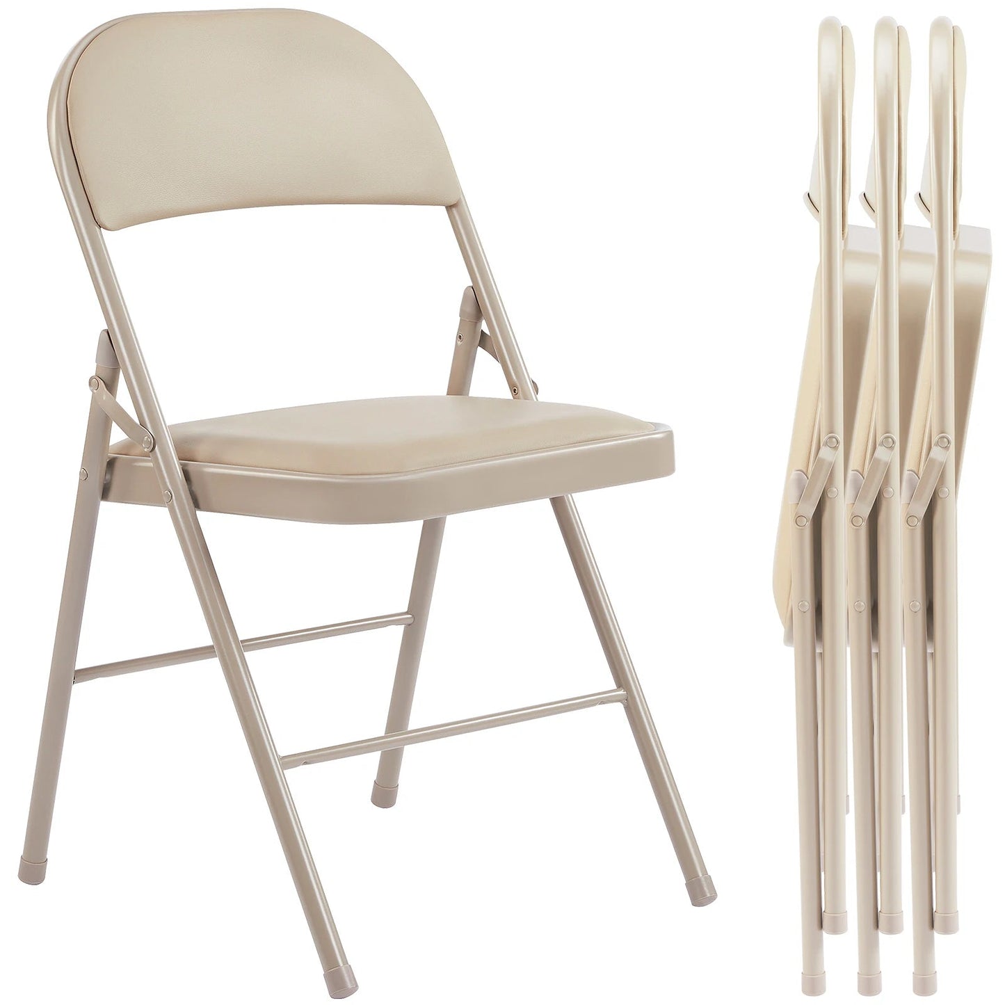JHK Leather Padded Folding Chair 4 Pack Sturdy Metal Living Room Rocking Dinner Chairs Easy to Use Storage Outdoor Home Office - Smoothy Home