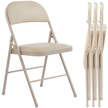 JHK Leather Padded Folding Chair 4 Pack Sturdy Metal Living Room Rocking Dinner Chairs Easy to Use Storage Outdoor Home Office - Smoothy Home
