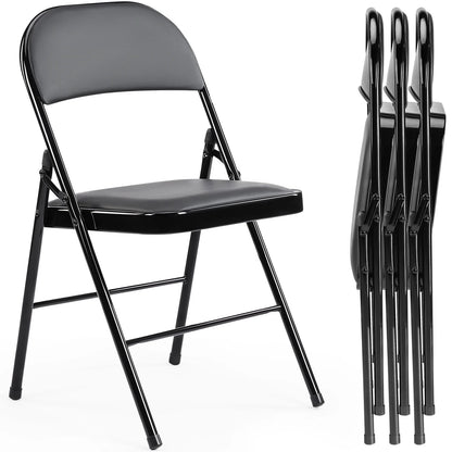JHK Leather Padded Folding Chair 4 Pack Sturdy Metal Living Room Rocking Dinner Chairs Easy to Use Storage Outdoor Home Office - Smoothy Home