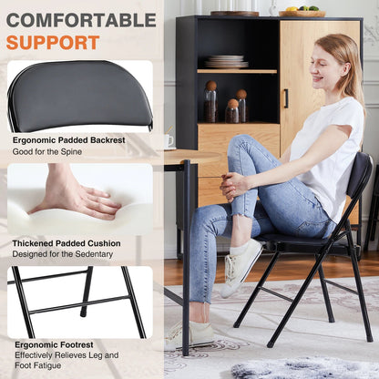 JHK Leather Padded Folding Chair 4 Pack Sturdy Metal Living Room Rocking Dinner Chairs Easy to Use Storage Outdoor Home Office - Smoothy Home