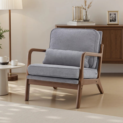 JHK Mid Century Modern Chair Solid Wooden Frame Accent Chair with Arms and Waist Cushion Reading Chairs for Adults Lounge Chair - Smoothy Home