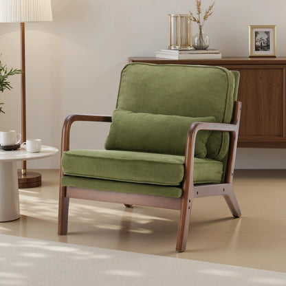 JHK Mid Century Modern Chair Solid Wooden Frame Accent Chair with Arms and Waist Cushion Reading Chairs for Adults Lounge Chair - Smoothy Home